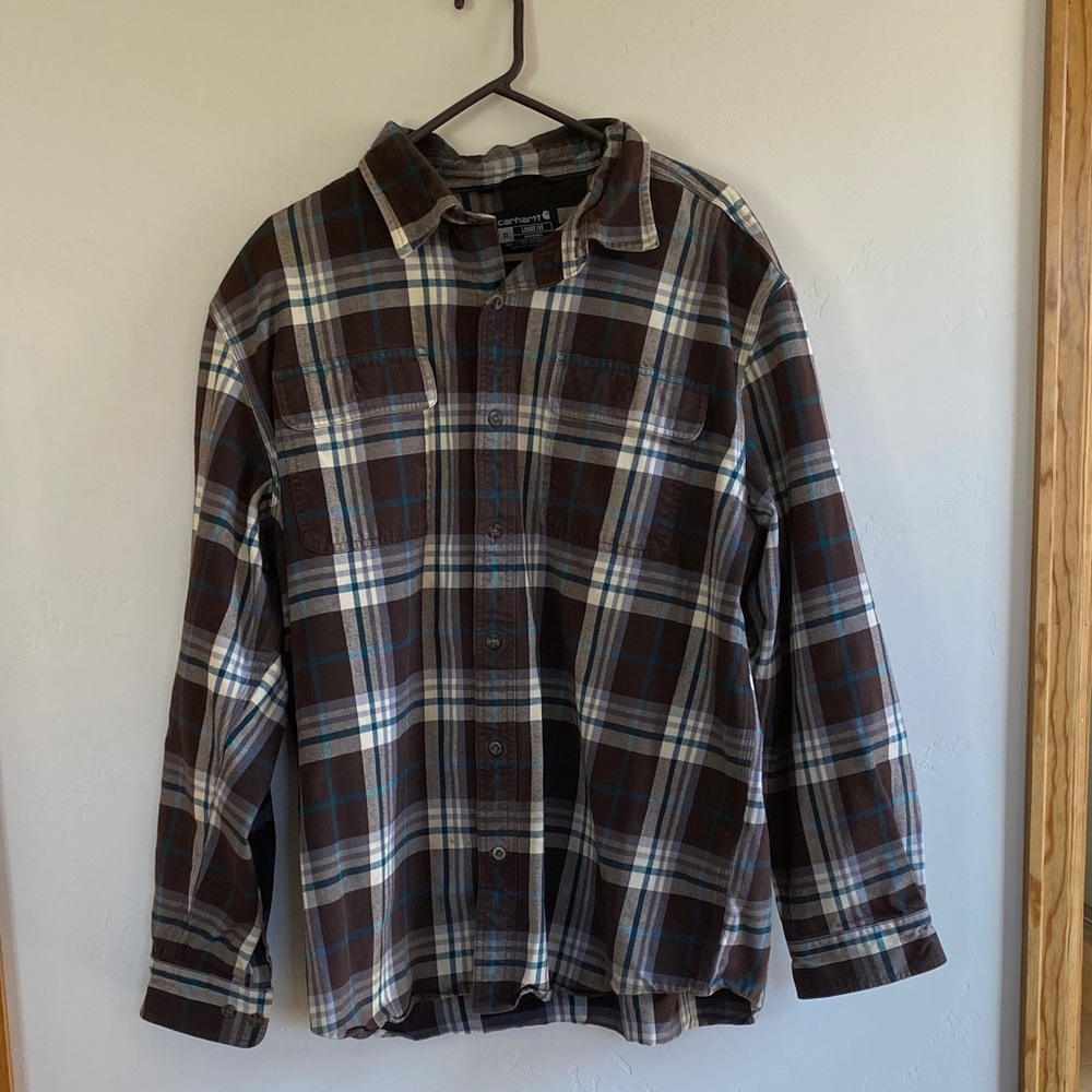 Carhartt Brown and Blue Plaid Shirt